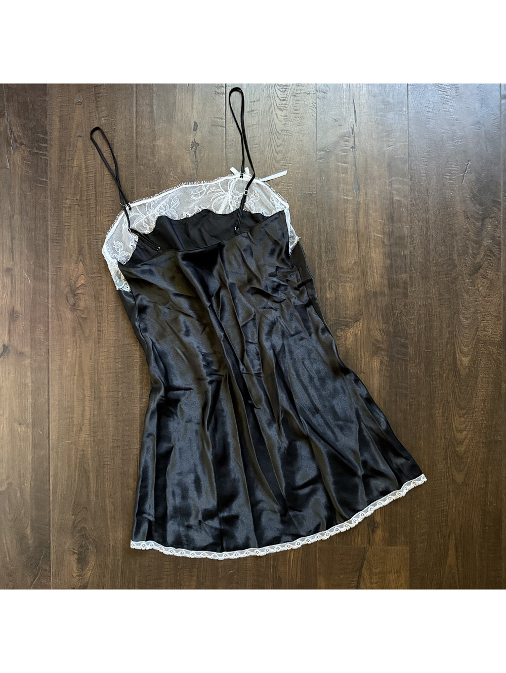 Vintage Victoria's Secret Black Satin White Lace Slip Dress S Y2K